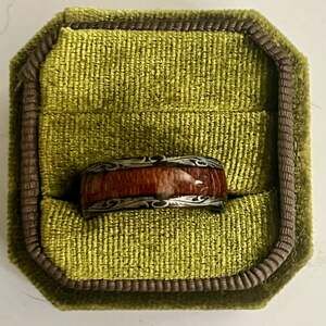 8 mm Koa Wood Mens Wedding Band with Laser Etched Black Titanium Steel Unisex Ba